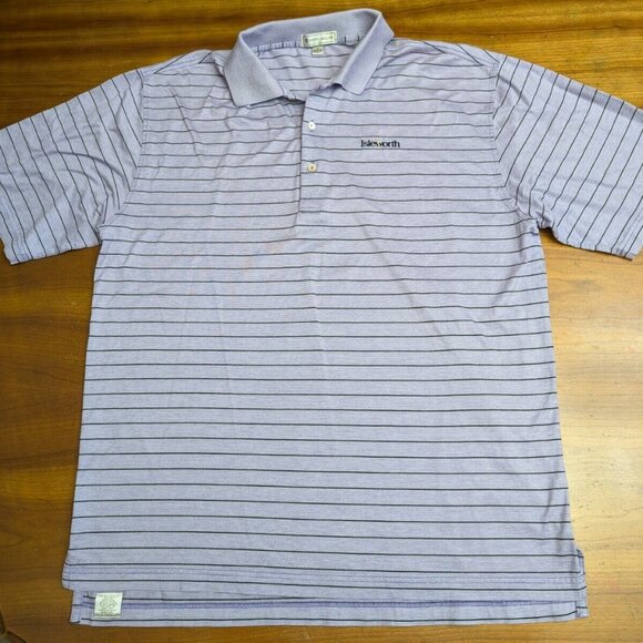 Peter Millar Men's Large Purple Striped Golf Polo Isleworth GC Course Logo Shirt - Picture 2 of 16